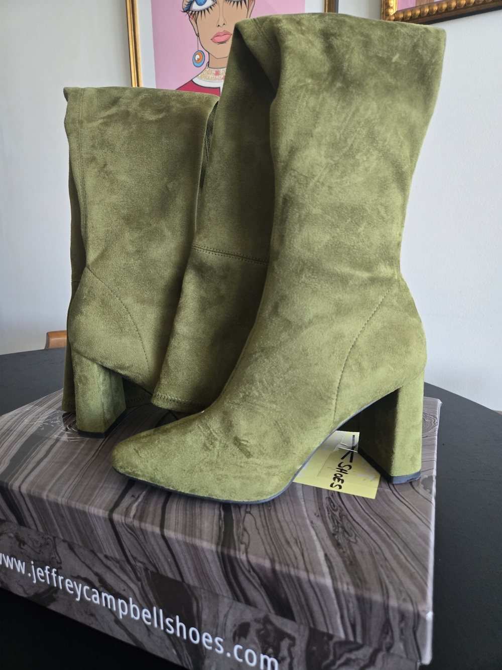 ​Jeffrey Campbell Olive Green Suede Over The Knee OTK Block Heel Boots Size 6